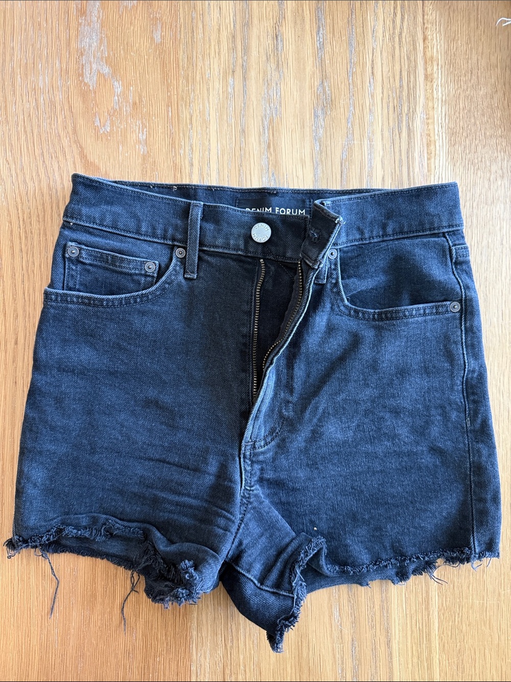 Aritzia Denim Forum Black High-Rise Cutoff Jean Shorts